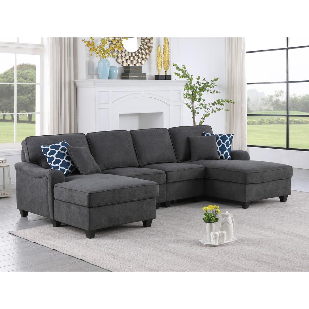 Leo Dark Gray Woven Double Chaise 4Pc Modular Sectional Sofa. The main picture.