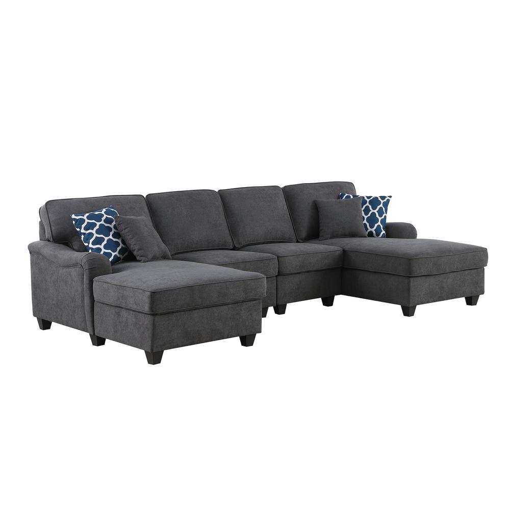 Leo Dark Gray Woven Double Chaise 4Pc Modular Sectional Sofa. Picture 2