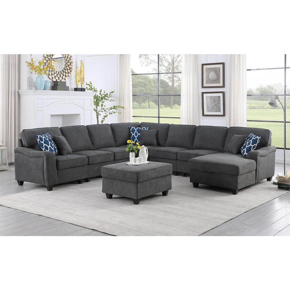 Leo Dark Gray Woven 8Pc Modular L-Shape Sectional Sofa Chaise and Ottoman. Picture 1
