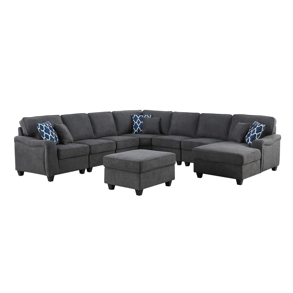 Leo Dark Gray Woven 8Pc Modular L-Shape Sectional Sofa Chaise and Ottoman. Picture 2