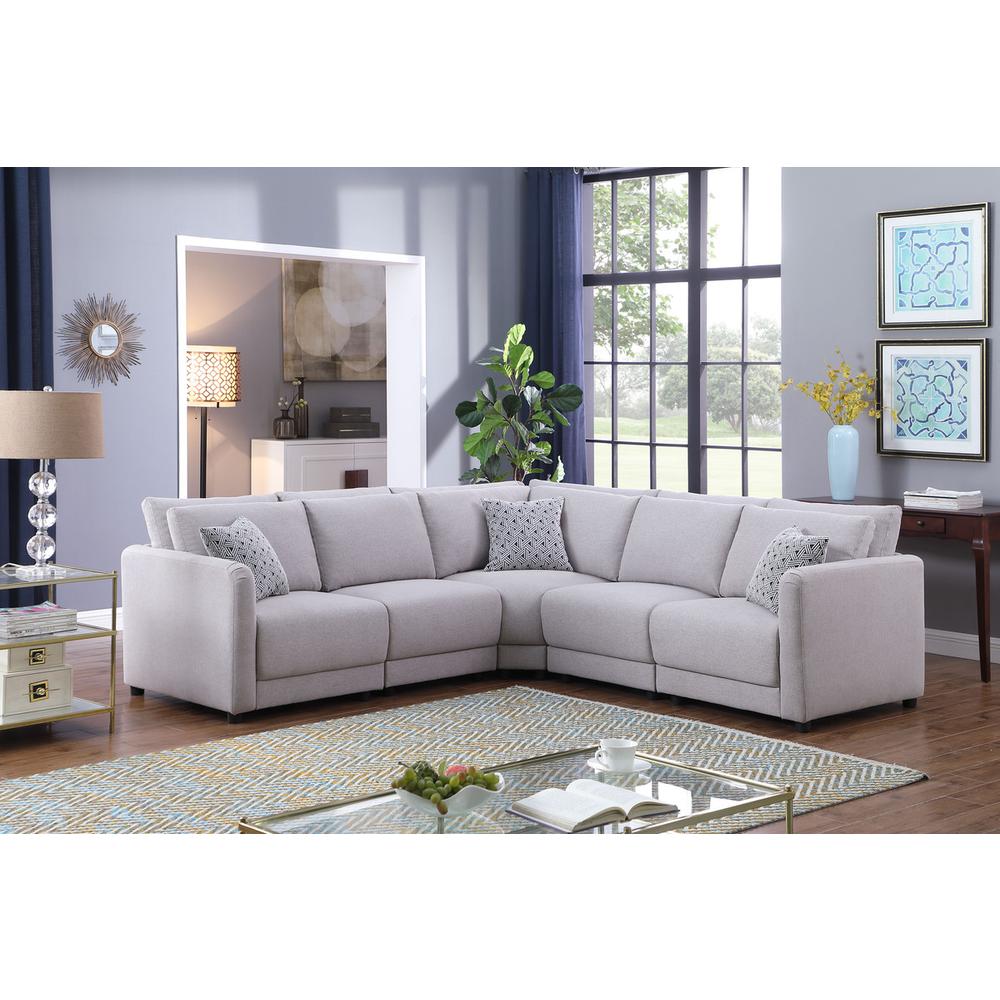 Penelope Light Gray Linen Fabric Reversible L-Shape Sectional Sofa with Pillows. Picture 3
