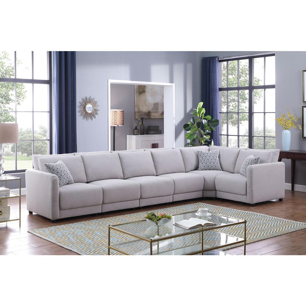 Penelope Light Gray Linen Fabric Reversible 6PC Modular Sectional Sofa with Pillows. Picture 3