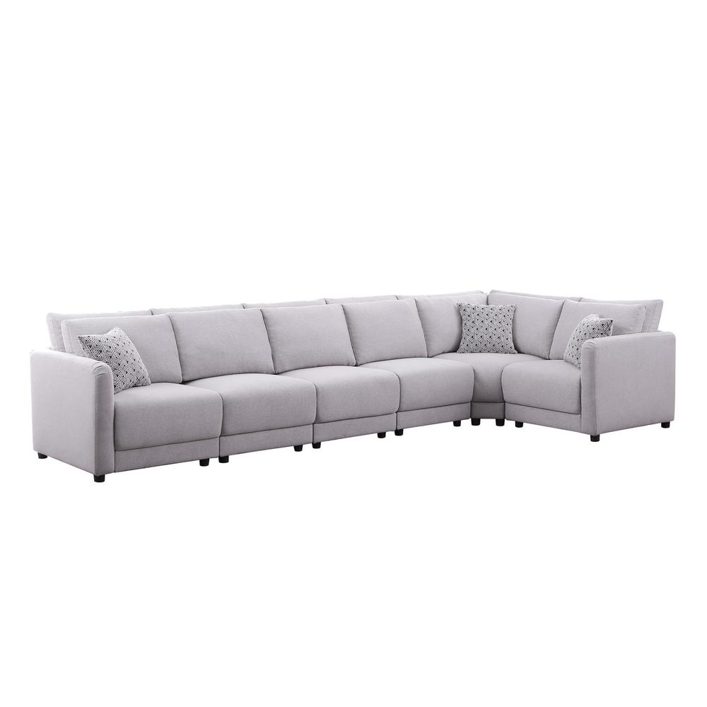 Penelope Light Gray Linen Fabric Reversible 6PC Modular Sectional Sofa with Pillows. The main picture.