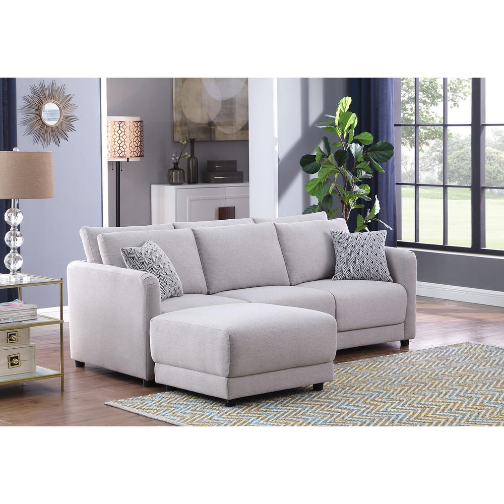 Penelope Light-Gray Linen Fabric Sofa with Ottoman and Pillows. Picture 5