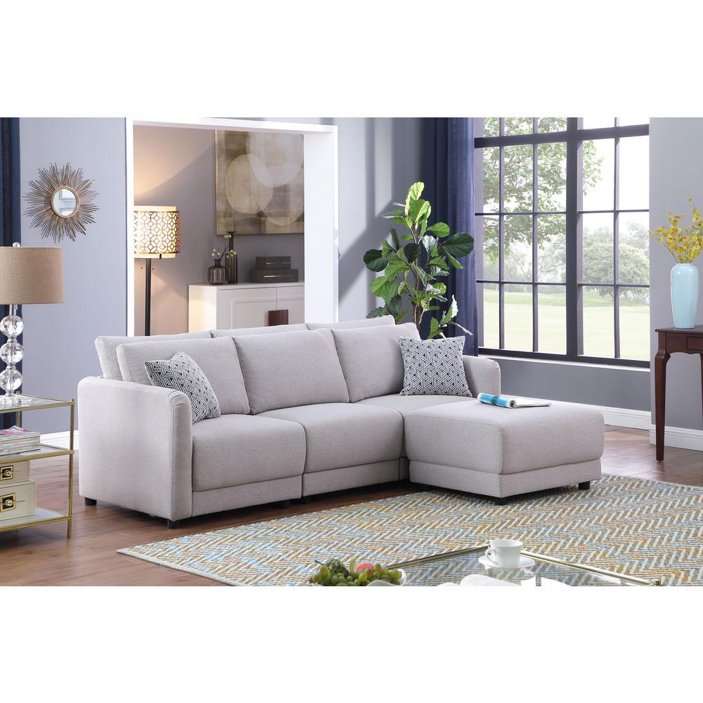 Penelope Light Gray Linen Fabric Sofa with Ottoman and Pillows. Picture 5