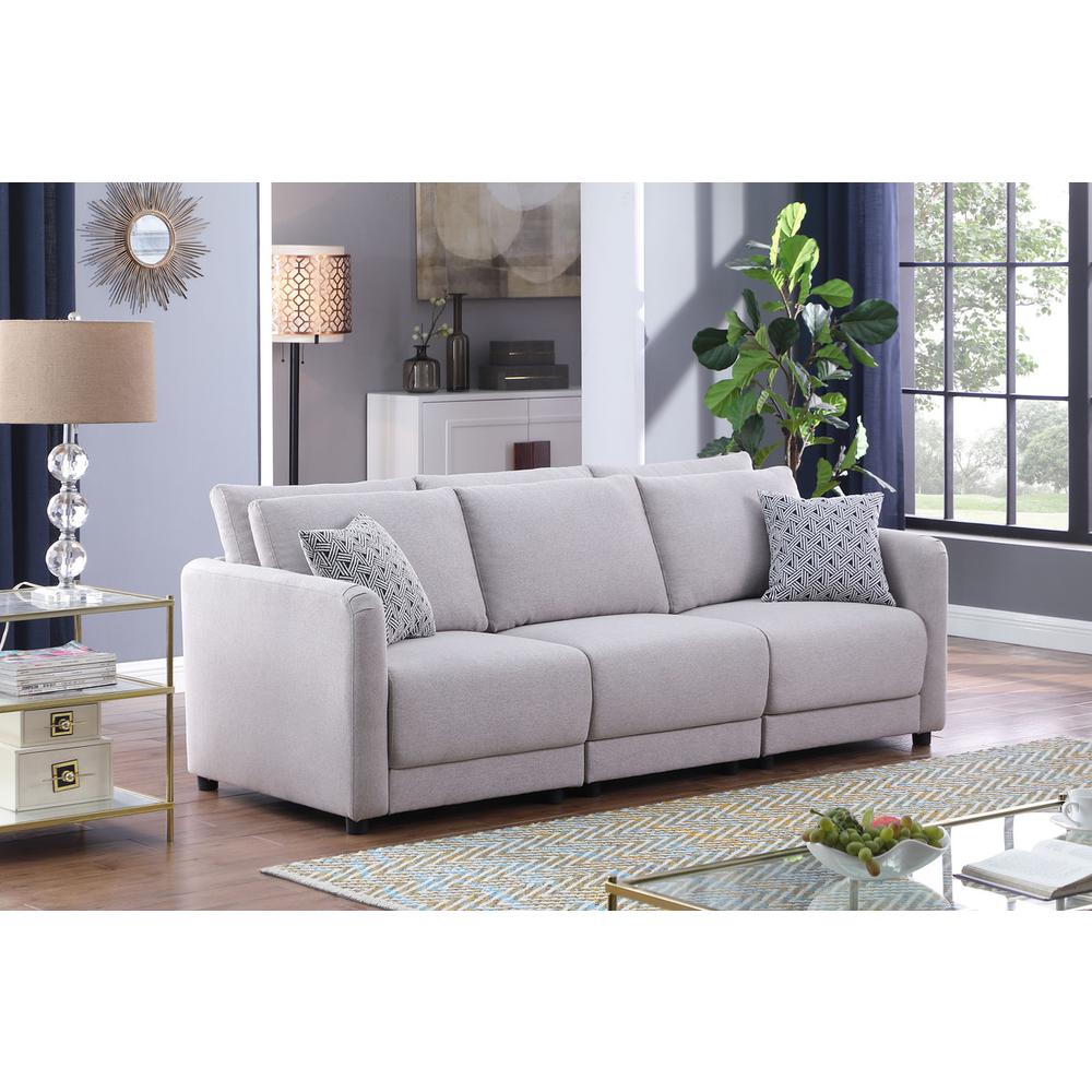 Penelope Light Gray Linen Fabric Sofa with Pillows. Picture 3