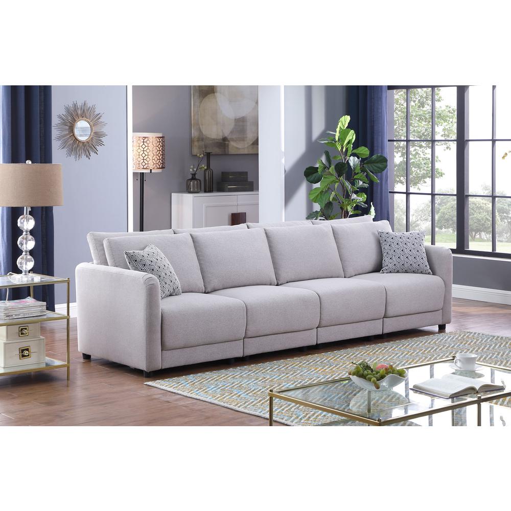 Penelope Light Gray Linen Fabric 4-Seater Sofa with Pillows. Picture 3