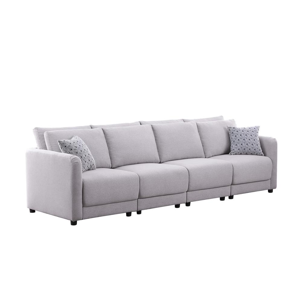 Penelope Light Gray Linen Fabric 4-Seater Sofa with Pillows. Picture 1