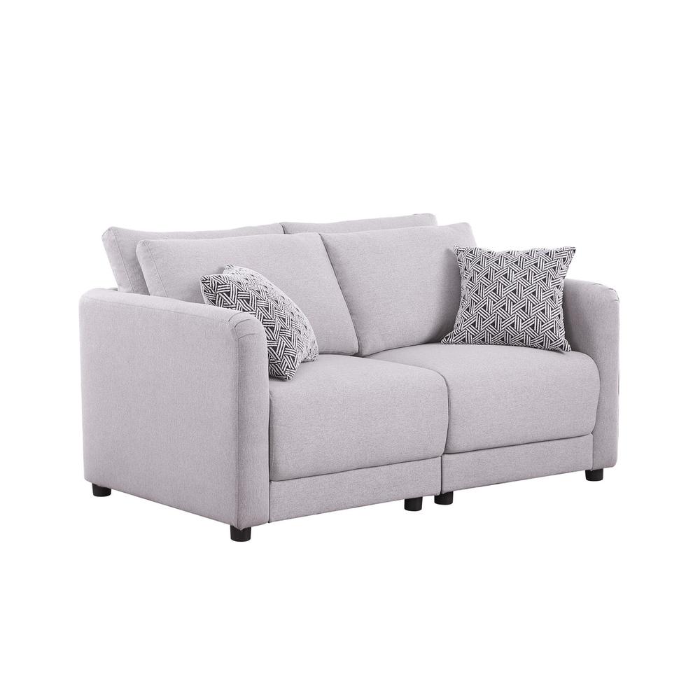 Penelope Light Gray Linen Fabric Loveseat with Pillows. The main picture.
