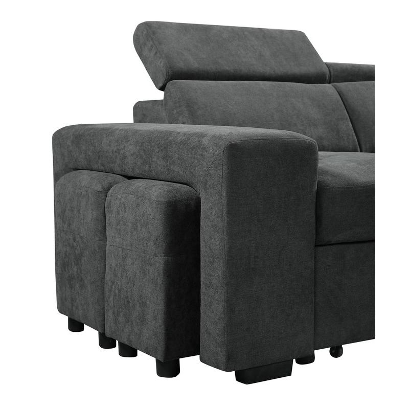 Henrik Dark Gray Sleeper Sectional Sofa with Storage Ottoman and 2 Stools. Picture 8