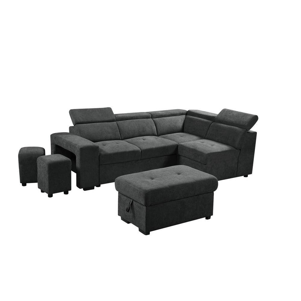 Henrik Dark Gray Sleeper Sectional Sofa with Storage Ottoman and 2 Stools. Picture 1