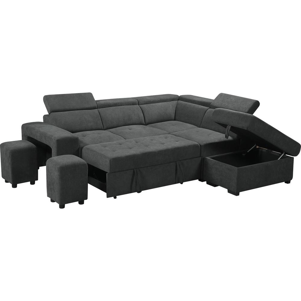 Henrik Dark Gray Sleeper Sectional Sofa with Storage Ottoman and 2 Stools. Picture 3