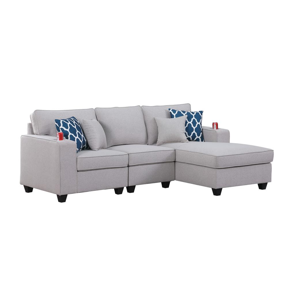 Cooper Light Gray Linen Sectional Sofa Chaise with Cupholder. Picture 1