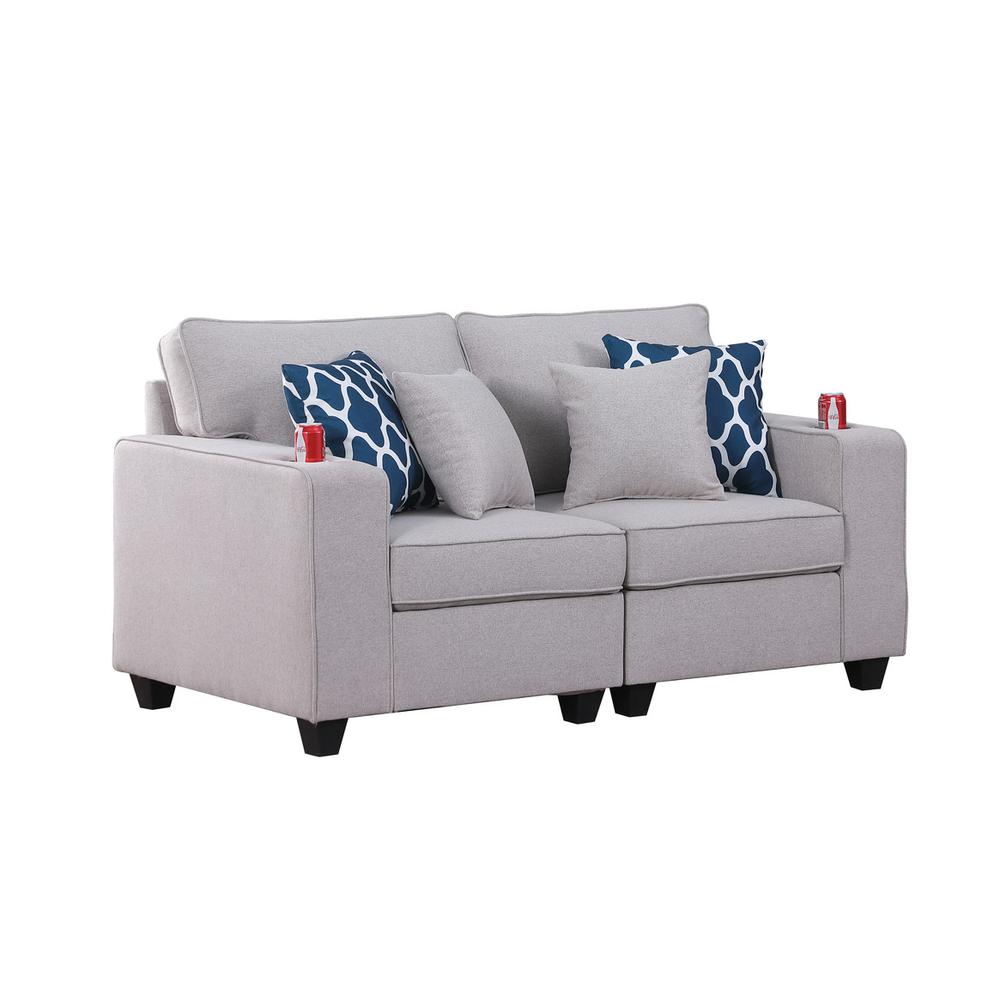 Cooper Light Gray Linen Loveseat with Cupholder. Picture 1