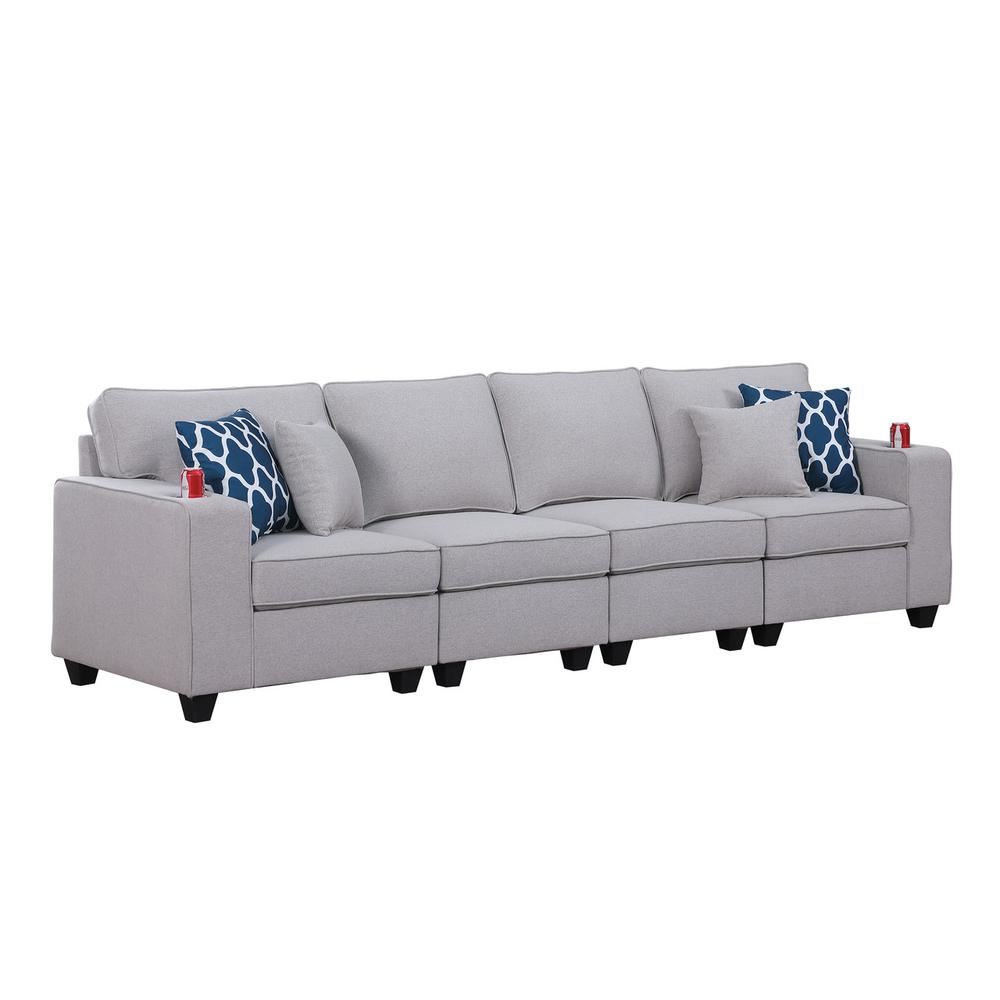 Cooper Light Gray Linen 4-Seater Sofa with Cupholder. Picture 1