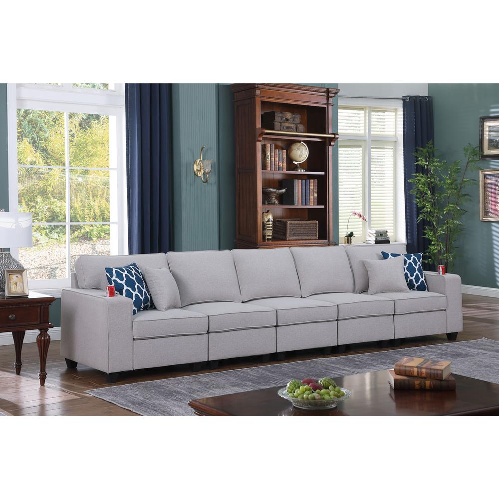 Cooper Light Gray Linen 5-Seater Sofa with Cupholder. Picture 2
