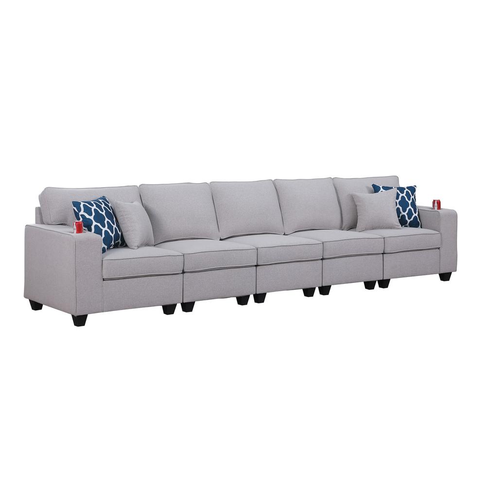 Cooper Light Gray Linen 5-Seater Sofa with Cupholder. Picture 1