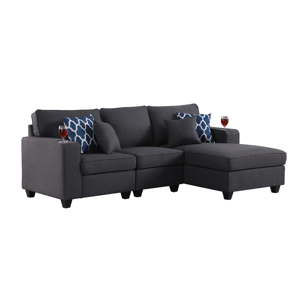 Cooper Dark Gray Linen Sectional Sofa Chaise with Cupholder. Picture 1