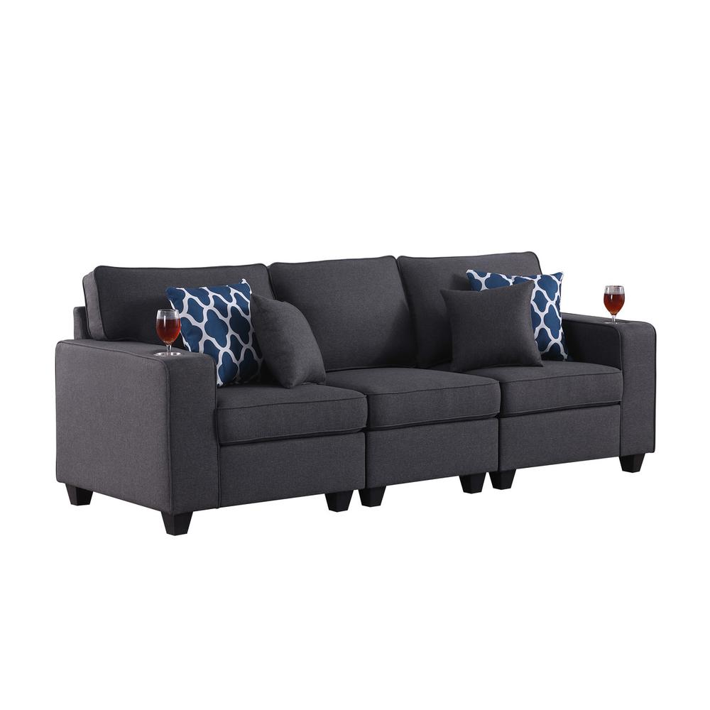 Cooper Dark Gray Linen Sofa with Cupholder. Picture 1