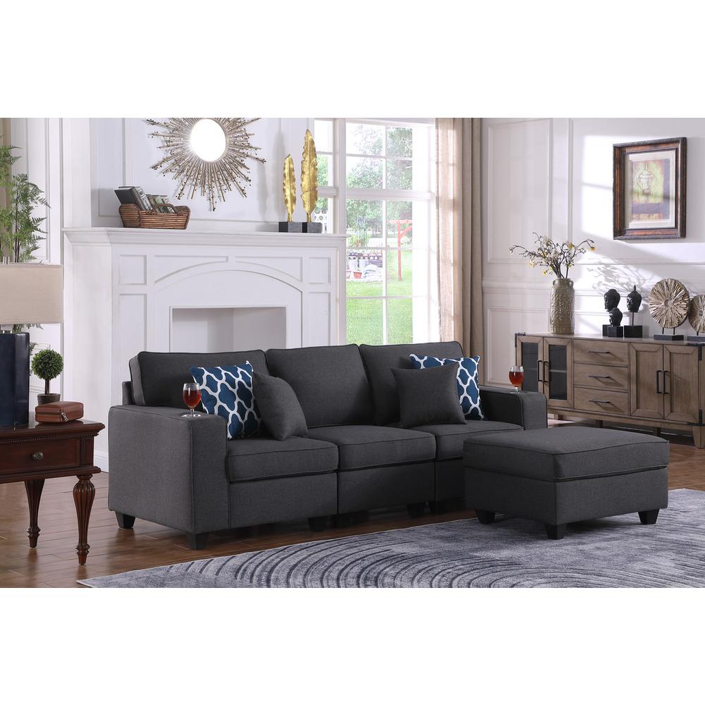 Cooper Dark Gray Linen Sofa with Ottoman and Cupholder. Picture 5