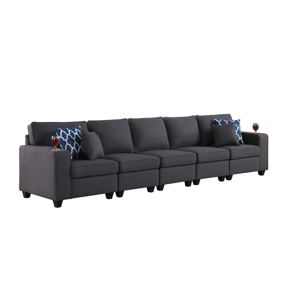 Cooper Dark Gray Linen 5-Seater Sofa with Cupholder. Picture 1