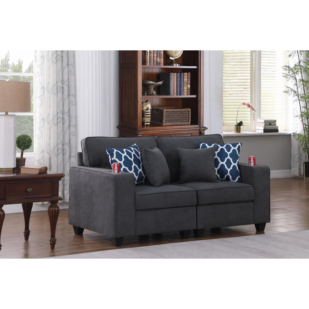 Cooper Stone Gray Woven Fabric Loveseat with Cupholder. Picture 4