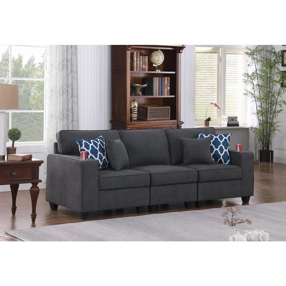 Cooper Stone Gray Woven Fabric Sofa with Cupholder. Picture 4