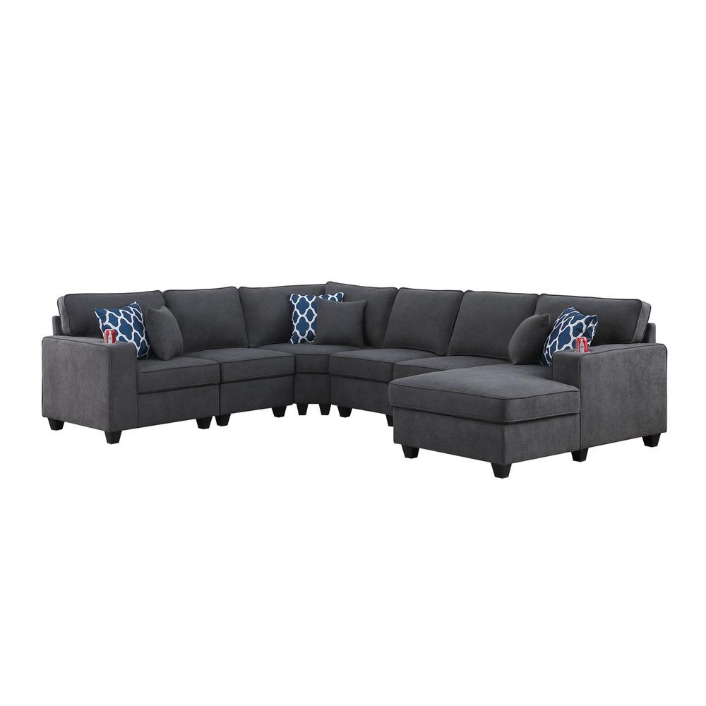 Cooper Stone Gray Woven Fabric 6Pc Modular Sectional Sofa Chaise with Cupholder. The main picture.