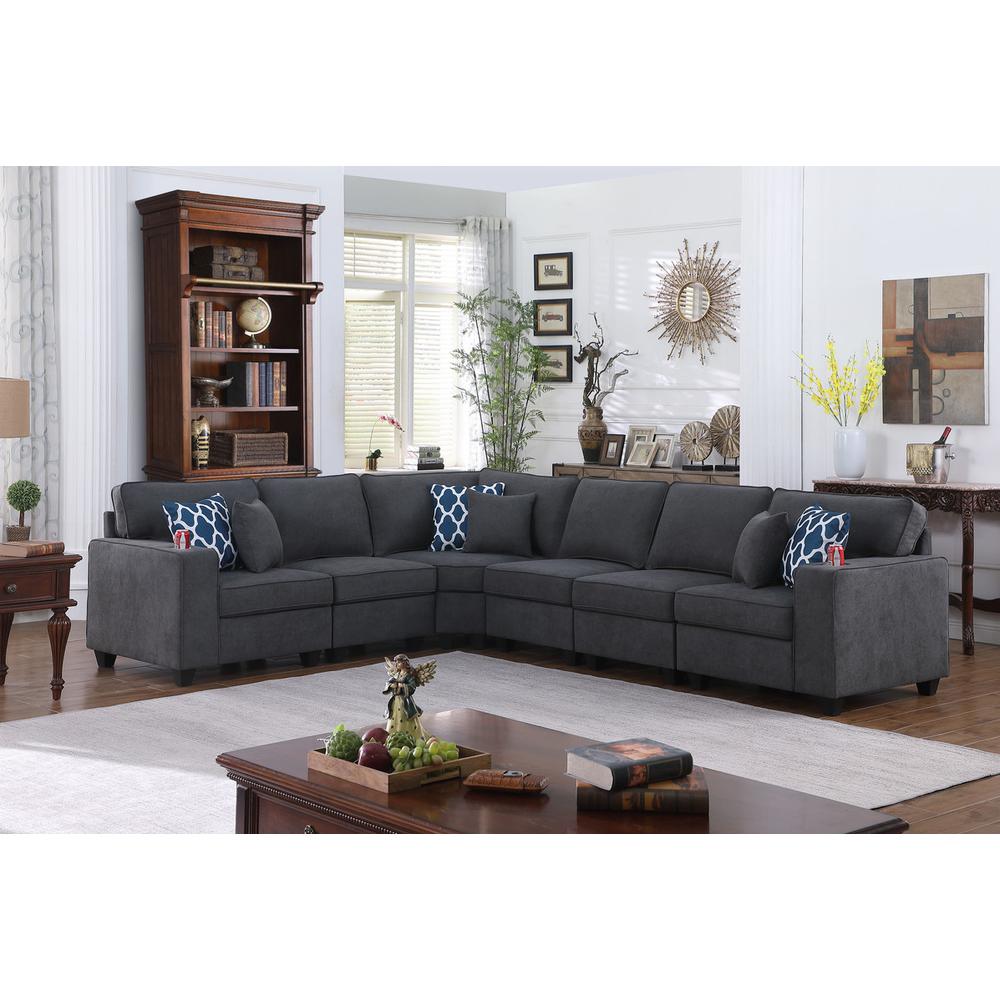 Cooper Stone Gray Woven Fabric 6 Pc Reversible L-Shape Sectional Sofa with Cupholder. Picture 5
