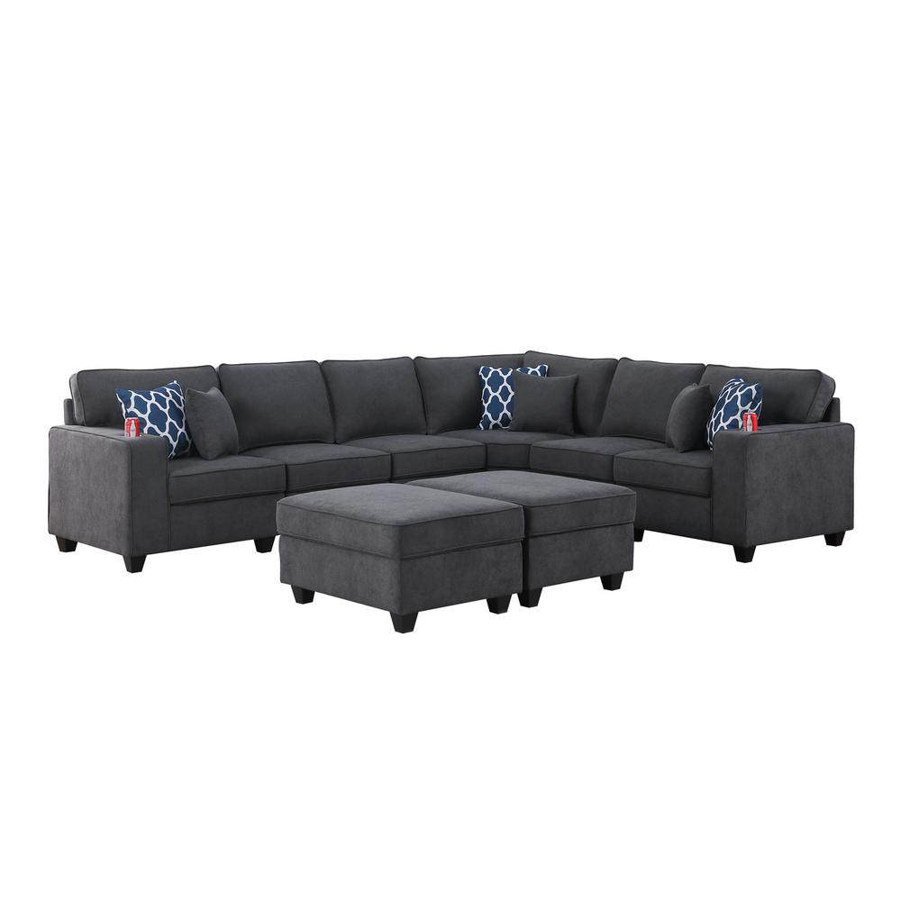 Cooper Stone Gray Woven Fabric 8 Pc Reversible L-Shape Sectional Sofa with Ottomans and Cupholder. The main picture.