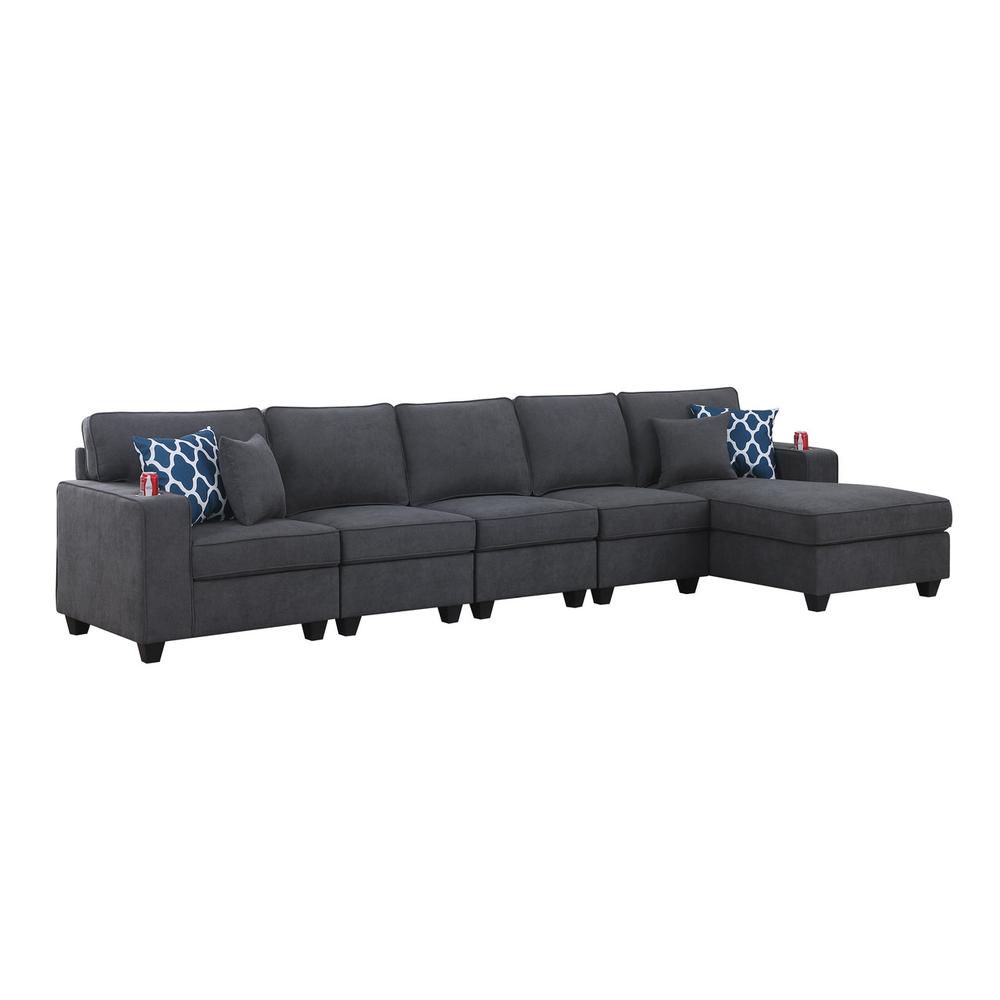 Cooper Stone Gray Woven Fabric 5Pc Sectional Sofa Chaise with Cupholder. The main picture.