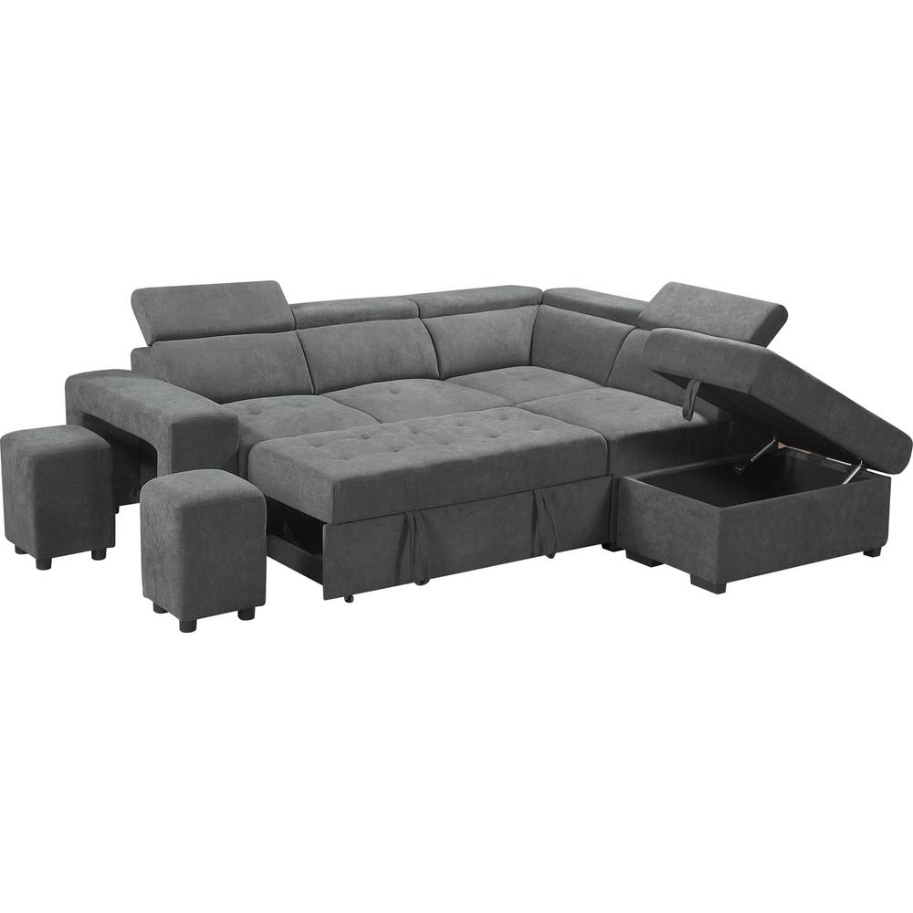 Henrik Light Gray Sleeper Sectional Sofa with Storage Ottoman and 2 Stools. Picture 2