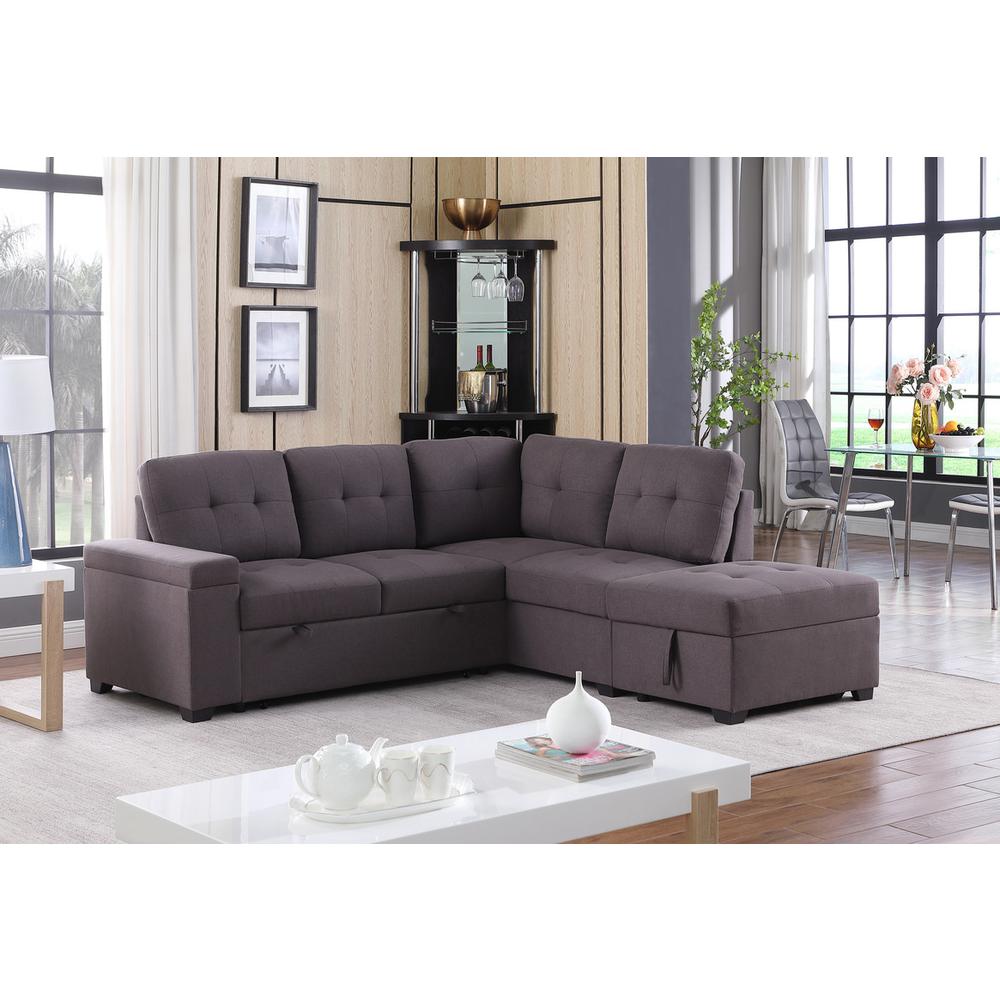 Katie Brown Linen Sleeper Sectional Sofa with Storage Ottoman, Storage Arm. Picture 1