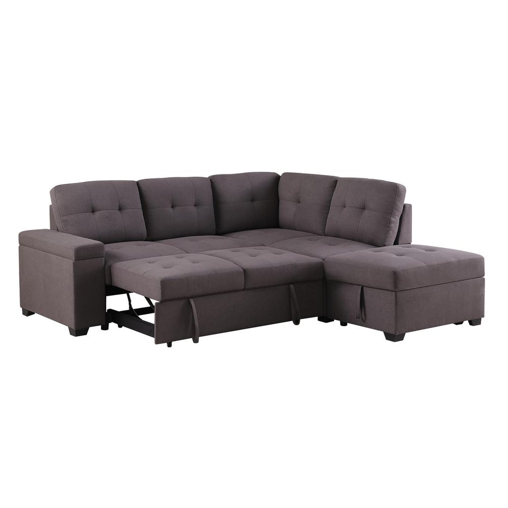 Katie Brown Linen Sleeper Sectional Sofa with Storage Ottoman, Storage Arm. Picture 3