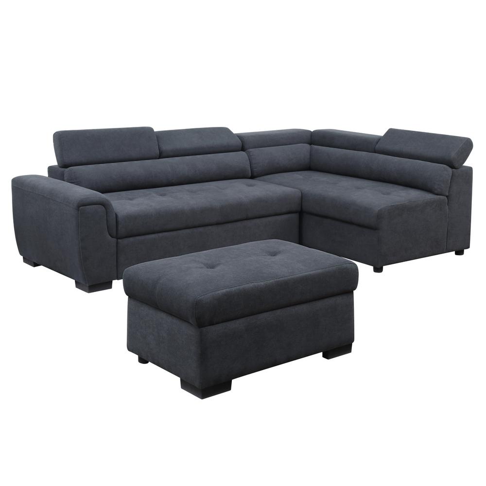 Haris Dark Gray Fabric Sleeper Sofa Sectional with Adjustable Headrest and Storage Ottoman. Picture 1