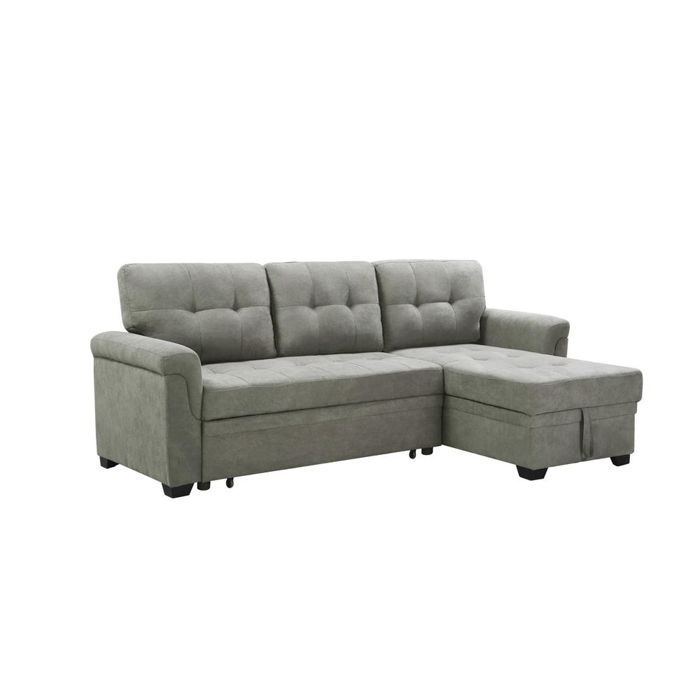 Lucca Light Gray Fabric Reversible Sectional Sleeper Sofa Chaise with Storage. Picture 1