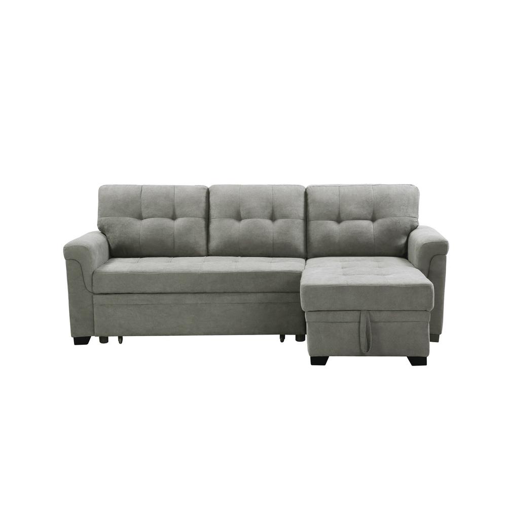 Connor Light Gray Fabric Reversible Sectional Sleeper Sofa Chaise with Storage. Picture 6