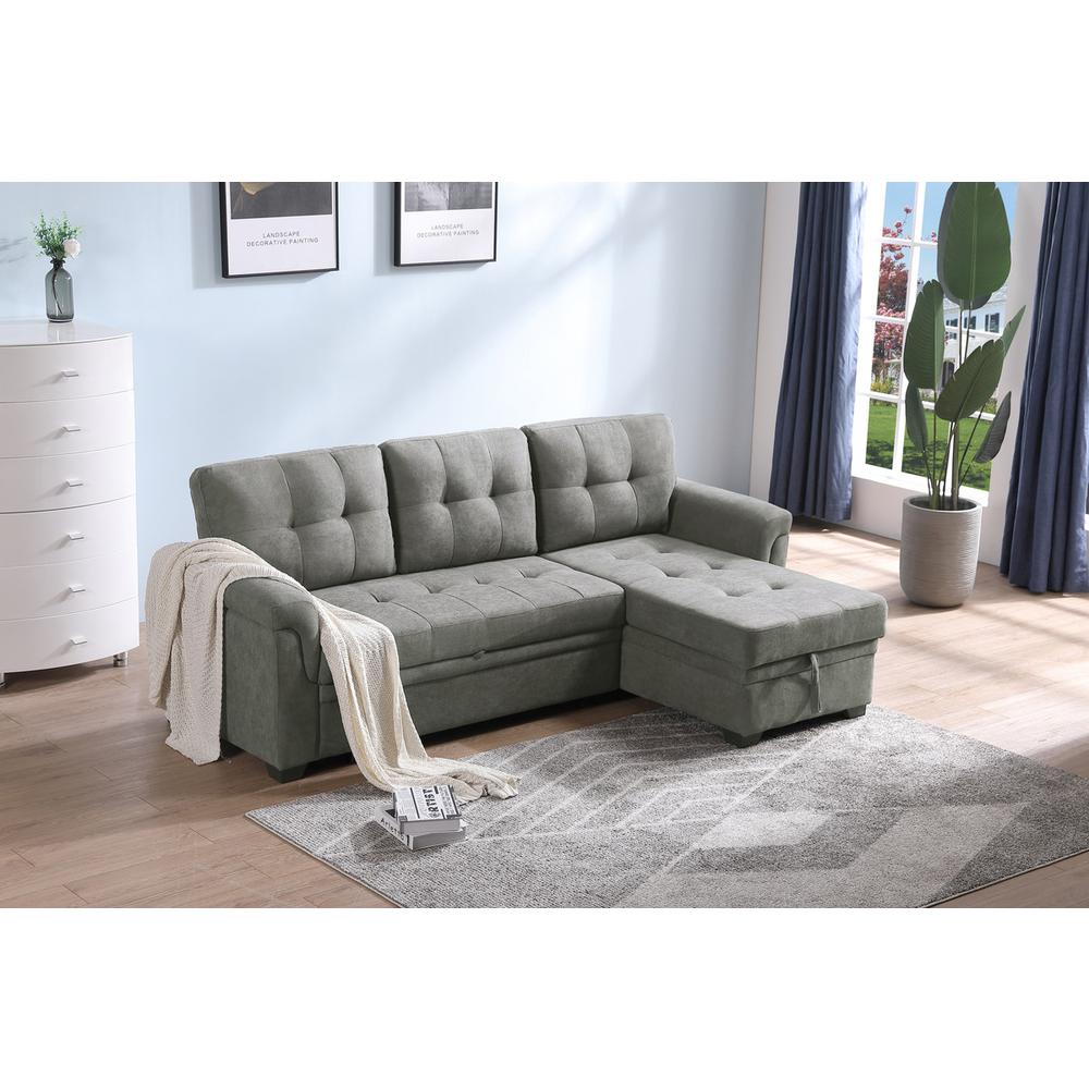 Connor Light Gray Fabric Reversible Sectional Sleeper Sofa Chaise with Storage. Picture 2