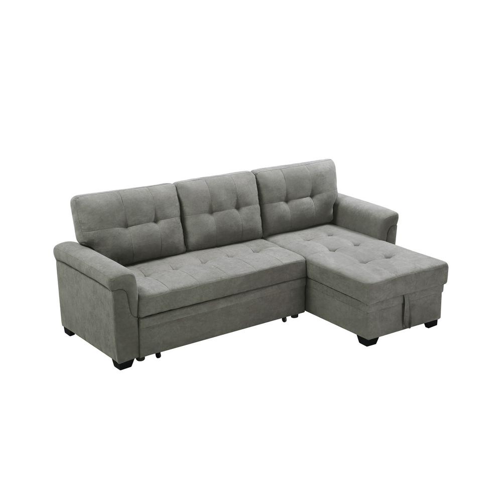 Connor Light Gray Fabric Reversible Sectional Sleeper Sofa Chaise with Storage. Picture 5