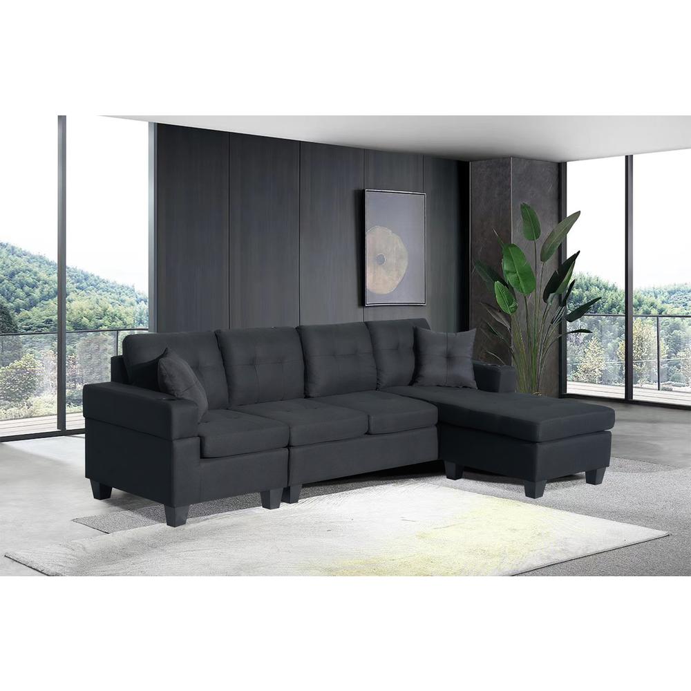 Fabric 97" Wide Reversible Sectional Sofa with Cupholders and 2 Throw Pillows. Picture 4