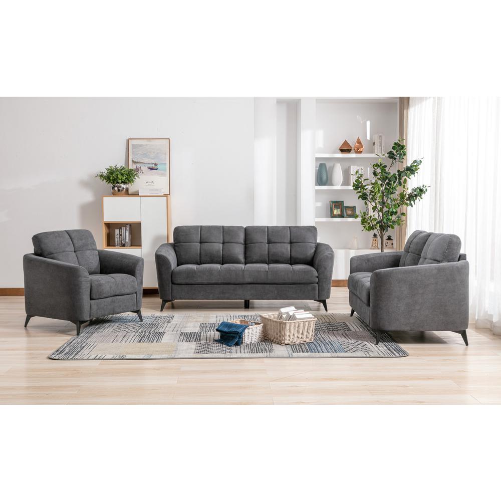 Callie Gray Velvet Fabric Sofa Loveseat Chair Living Room Set. Picture 2