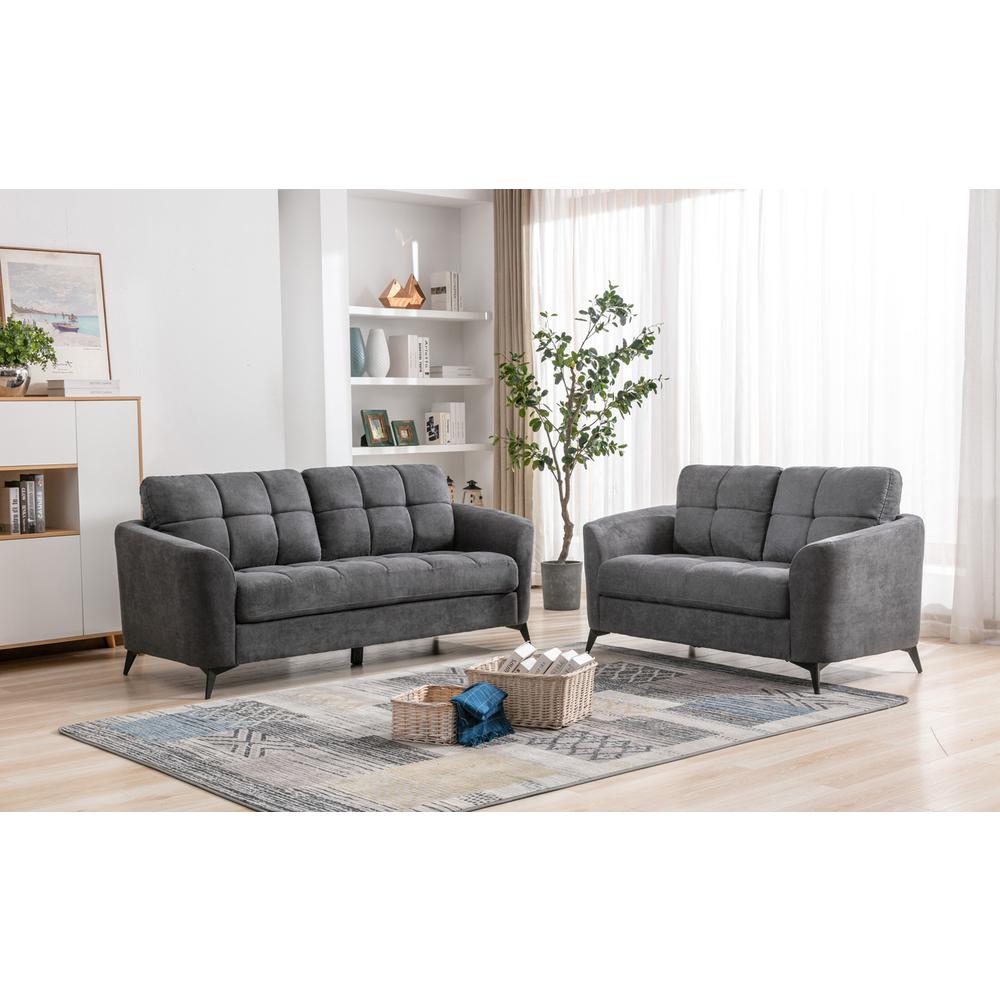 Callie Gray Velvet Fabric Sofa Loveseat Living Room Set. Picture 8