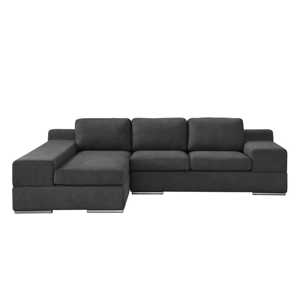Romeo Dark Gray Woven Fabric Sectional Sofa with Left Hand Facing Chaise. Picture 3
