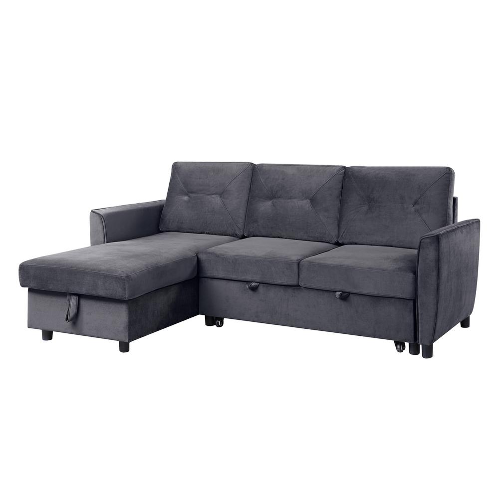 Hudson Dark Gray Velvet Reversible Sleeper Sectional Sofa with Storage Chaise. Picture 2