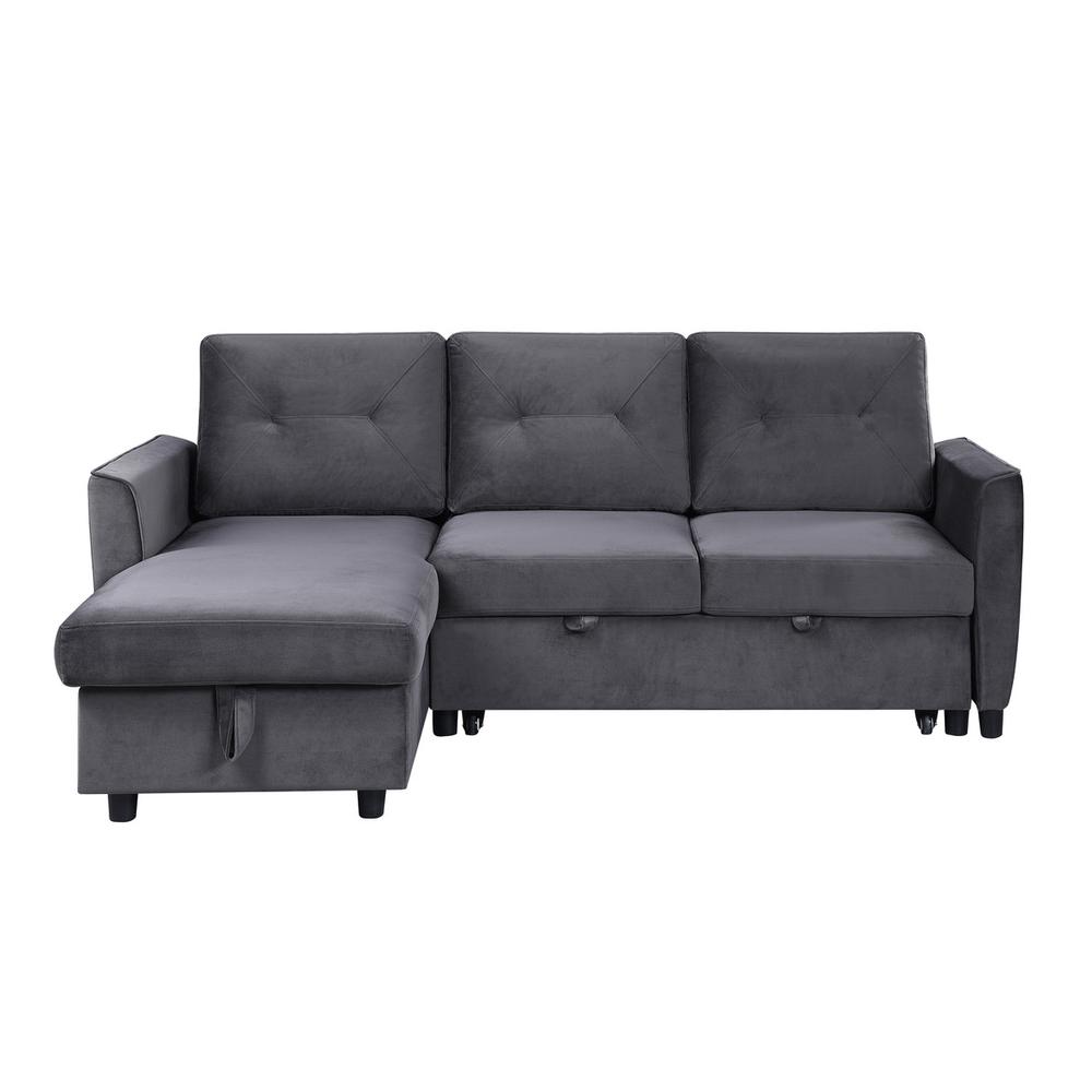 Hudson Dark Gray Velvet Reversible Sleeper Sectional Sofa with Storage Chaise. Picture 1