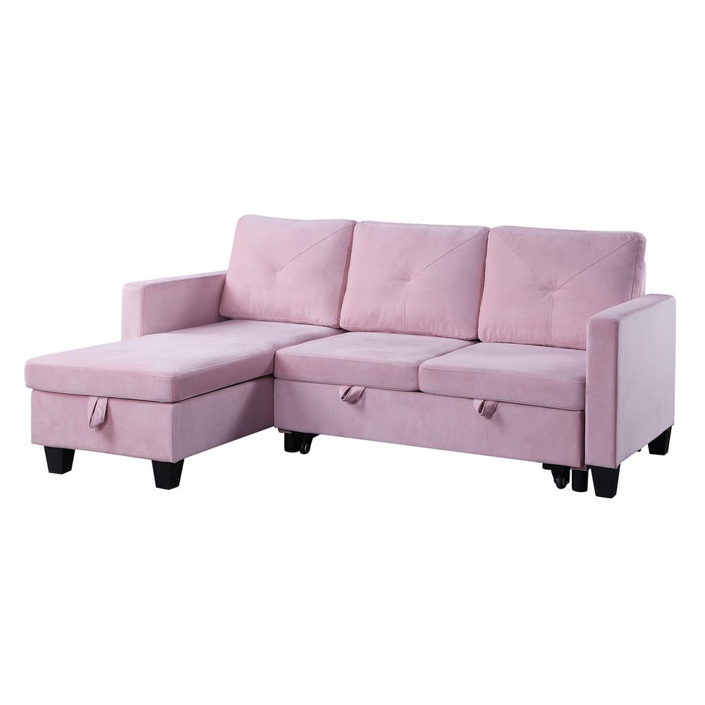 Nova Pink Velvet Reversible Sleeper, Reversible Sleeper Sectional Sofa With Storage Chaise