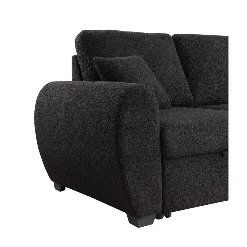 95"W Black Teddy Fleece Reversible Sleeper Sectional Sofa with Storage Chaise. Picture 5