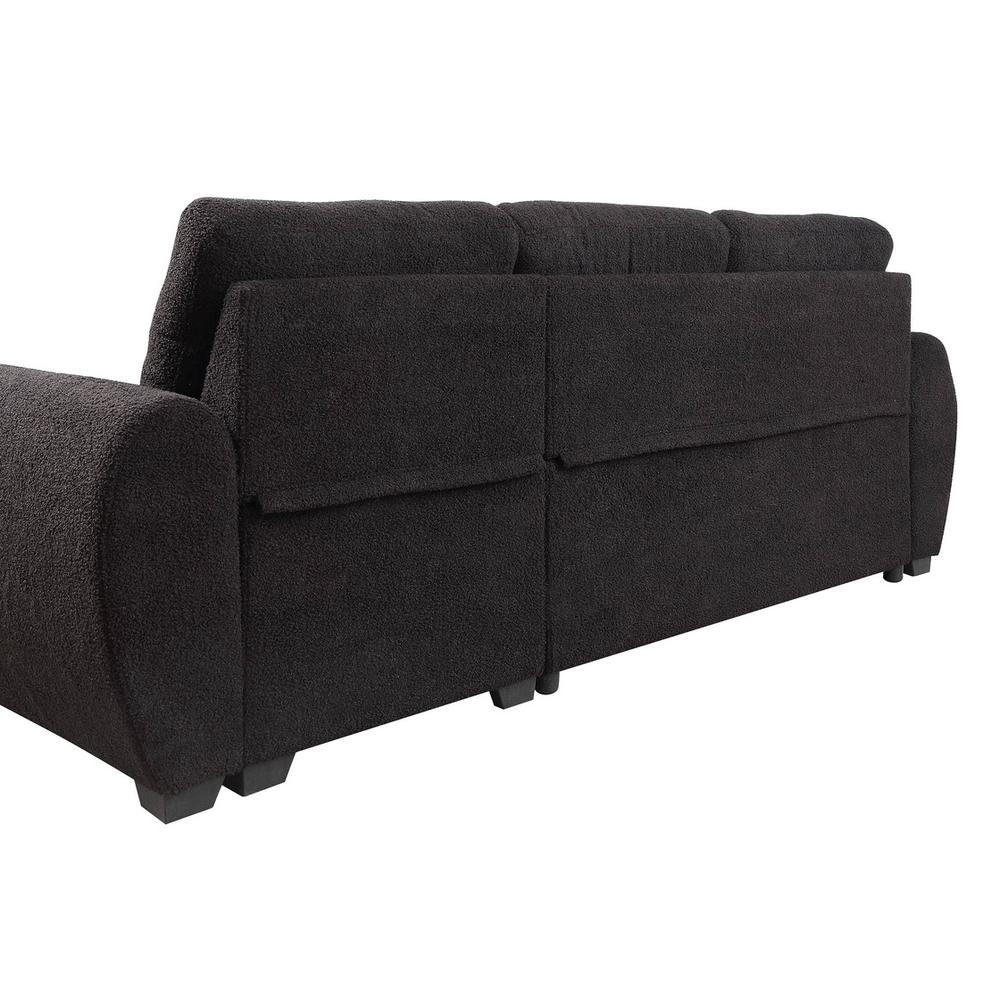 95"W Black Teddy Fleece Reversible Sleeper Sectional Sofa with Storage Chaise. Picture 7