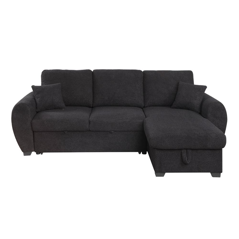 95"W Black Teddy Fleece Reversible Sleeper Sectional Sofa with Storage Chaise. Picture 3
