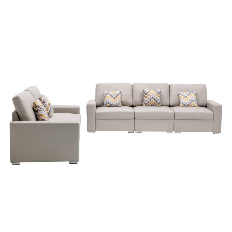 Nolan Beige Linen Fabric Sofa and Loveseat Living Room Set with Pillows and Interchangeable Legs. Picture 3